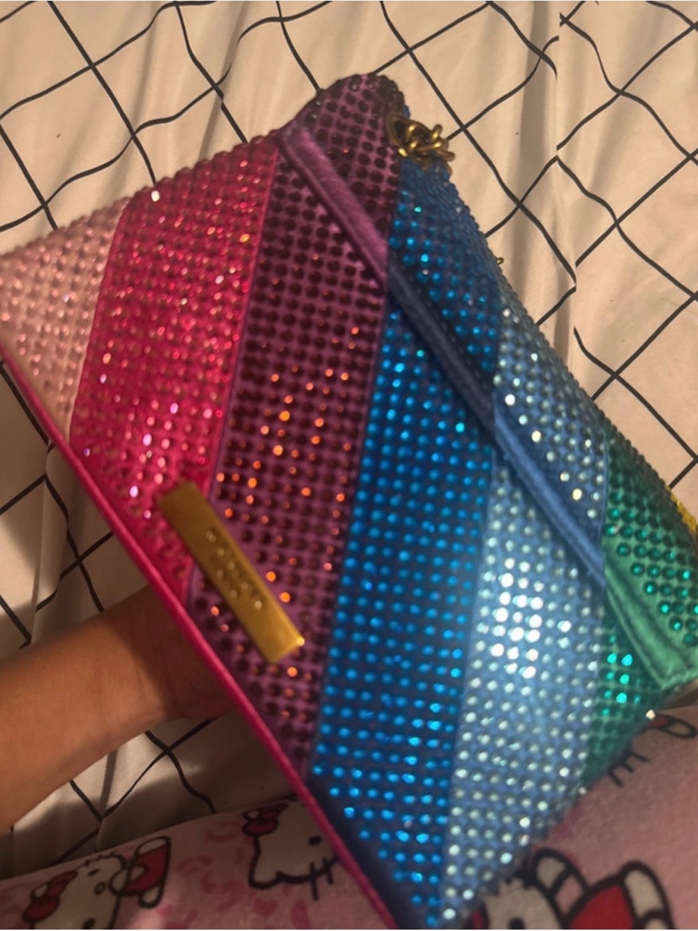Kurt Geiger Rainbow Crystal Shoulder Bag with Gold Chain - Picture 3 of 4